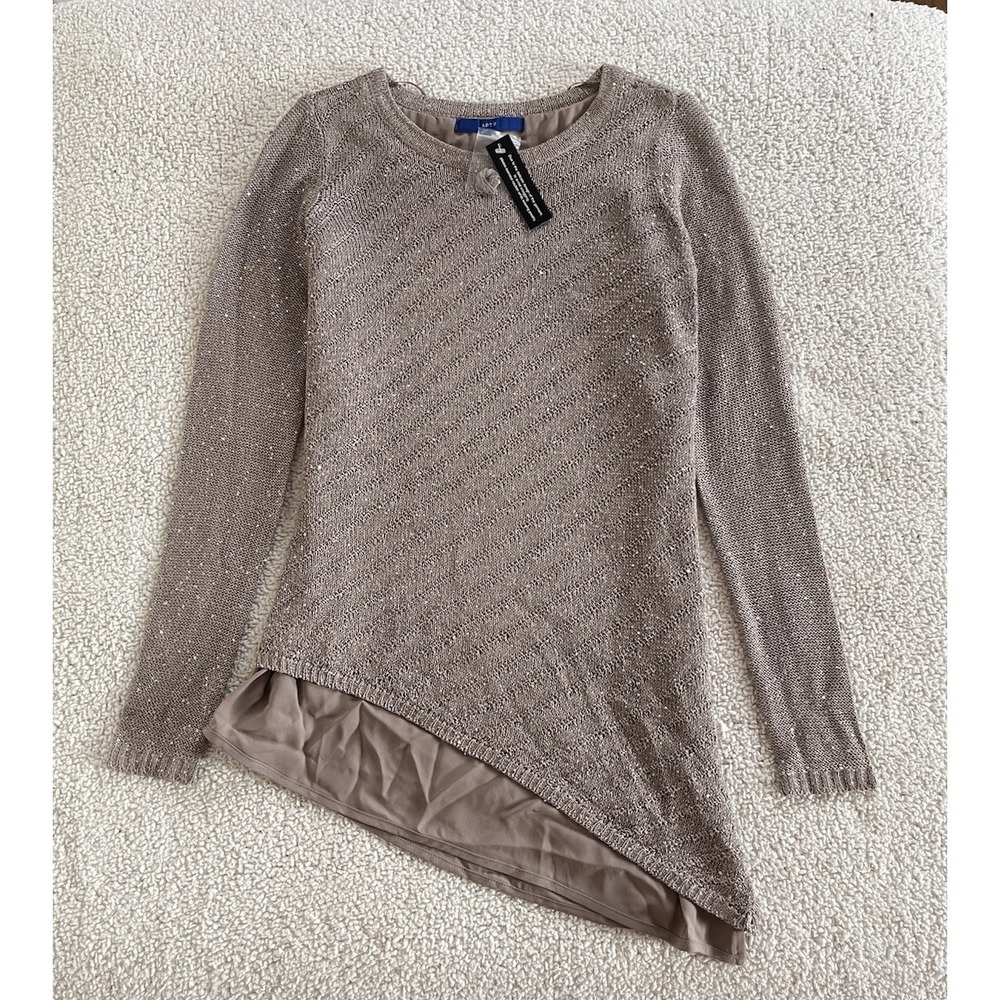Apt. 9 Glitter Knit Sweater  Asymmetrical Hem XS Holiday Party Metallic Festival